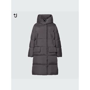 Uniqlo + Jil Sander +J Coat Women's M Dark Gray Down Long Hood Matte Outer